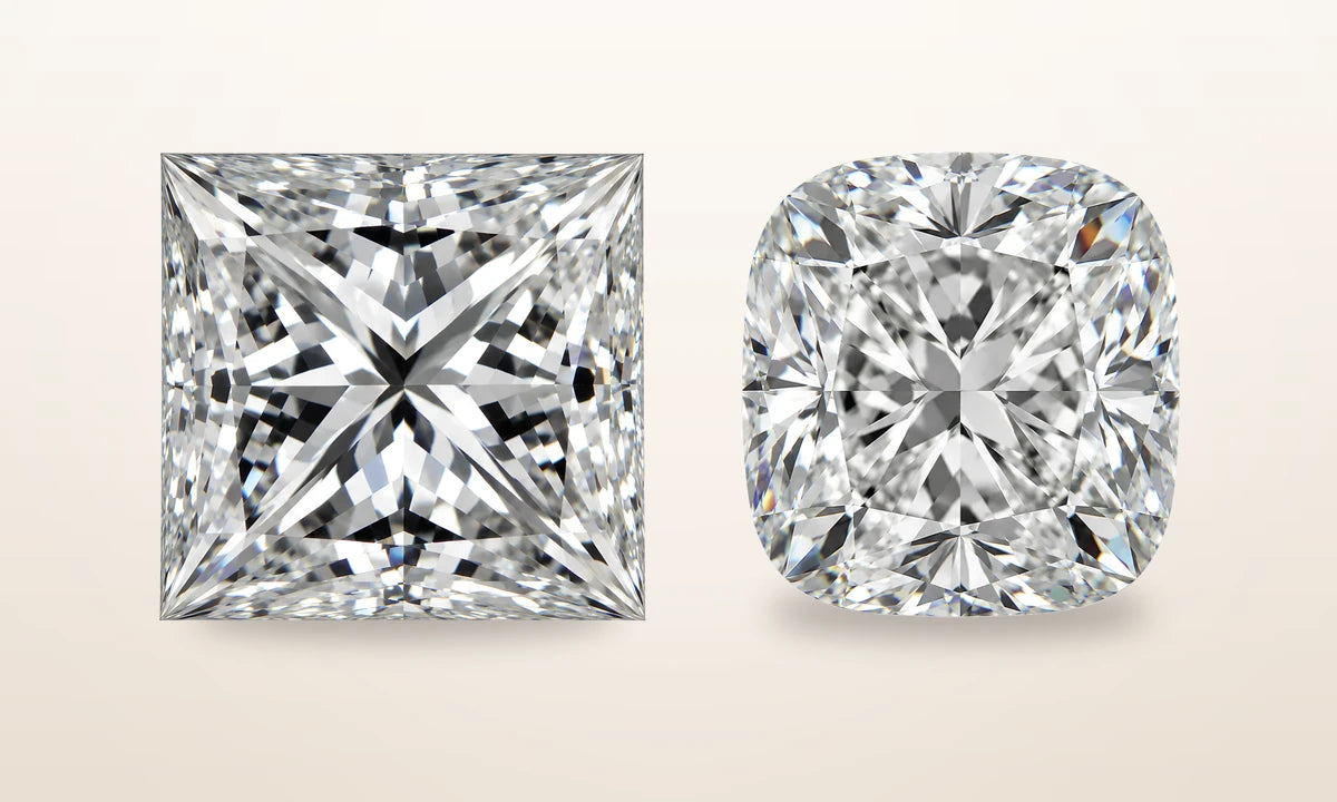 Princess vs Cushion diamonds side by side