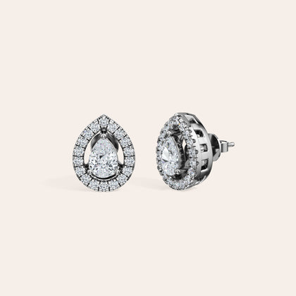 The Aura Stud close-up detail 2 - 14K White Gold lab-grown diamond 0.78ct Pear & Round earrings