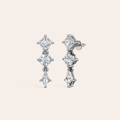 The Lattice Drop Hoop close-up detail 2 - 14K White Gold lab-grown diamond 2.52ct Round, Asscher & Kite earrings